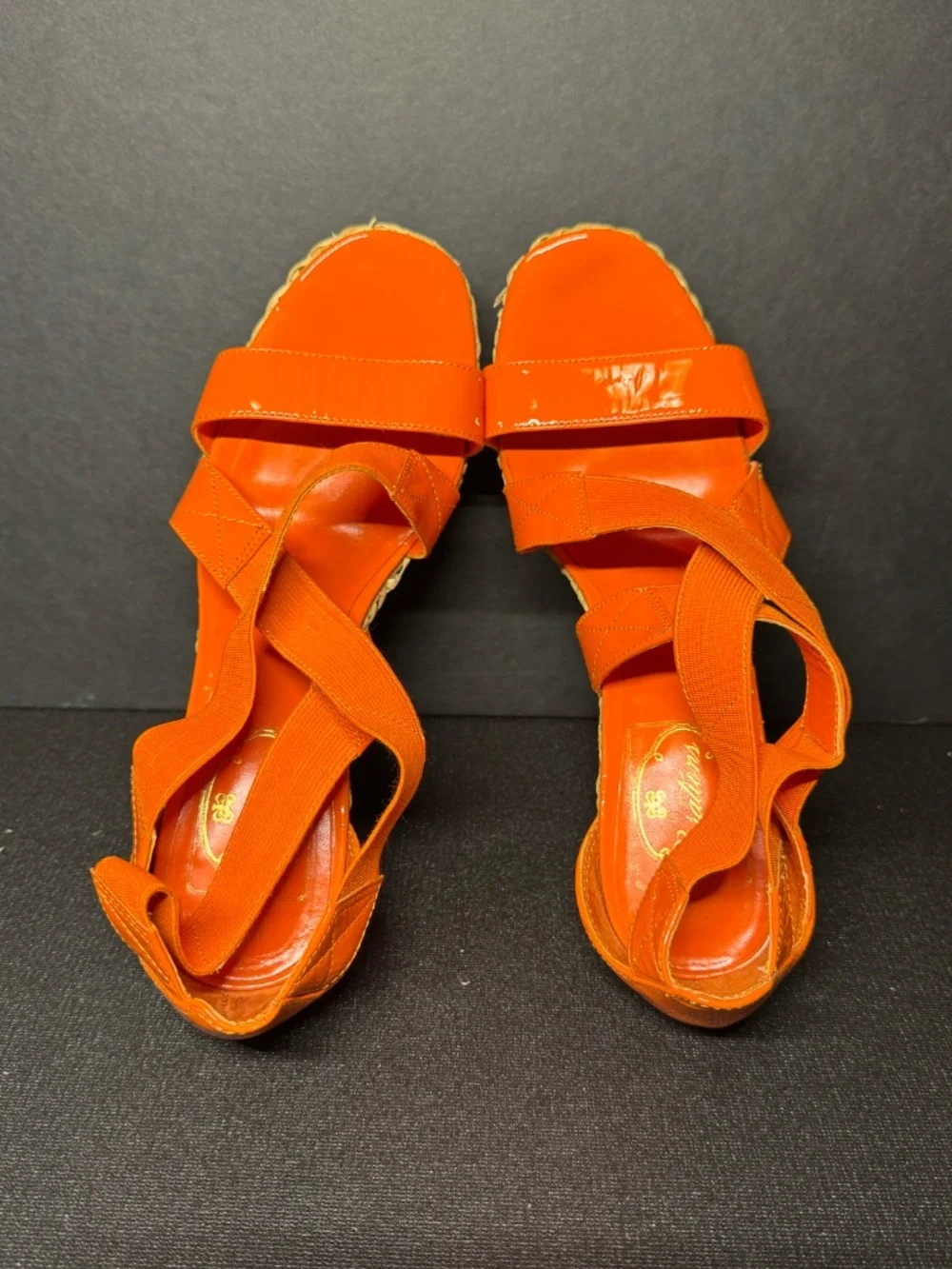 Curations Orange Patent Raffia Platform Wedge Sandals 6M Tropical Resort